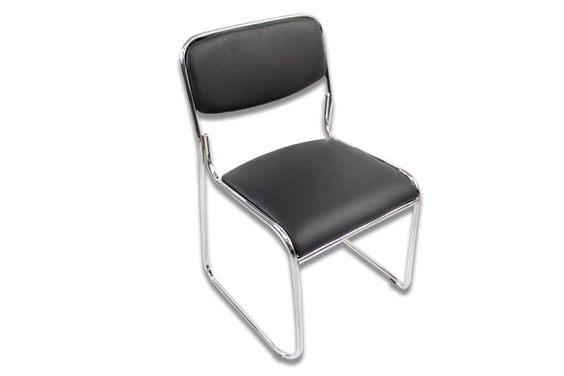 Silla de visita MODAMOB, modelo CORVUS, asiento y respaldo de piel color negro, base de tubo de cromo, 1pz