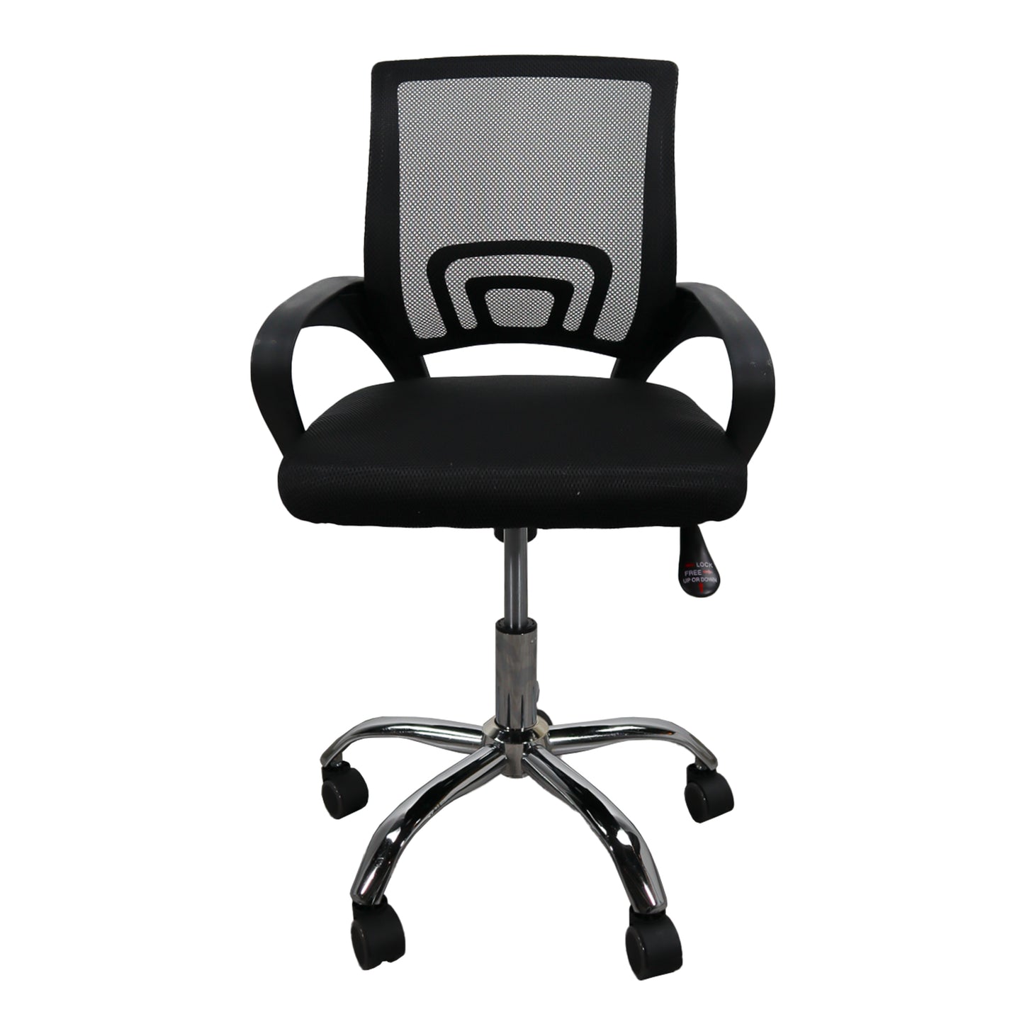 Silla MODAMOB modelo EVEREST, color negro, respaldo de malla, reposa brazos, piston de altura, base metalica