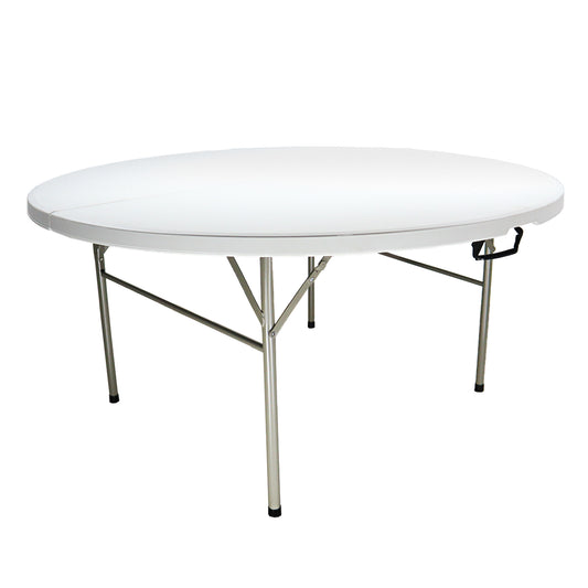Mesa redonda MODAMOB plegable tipo portafolio diametro 1.52mts, altura 0.74Mts, blanca, empaques uso rudo