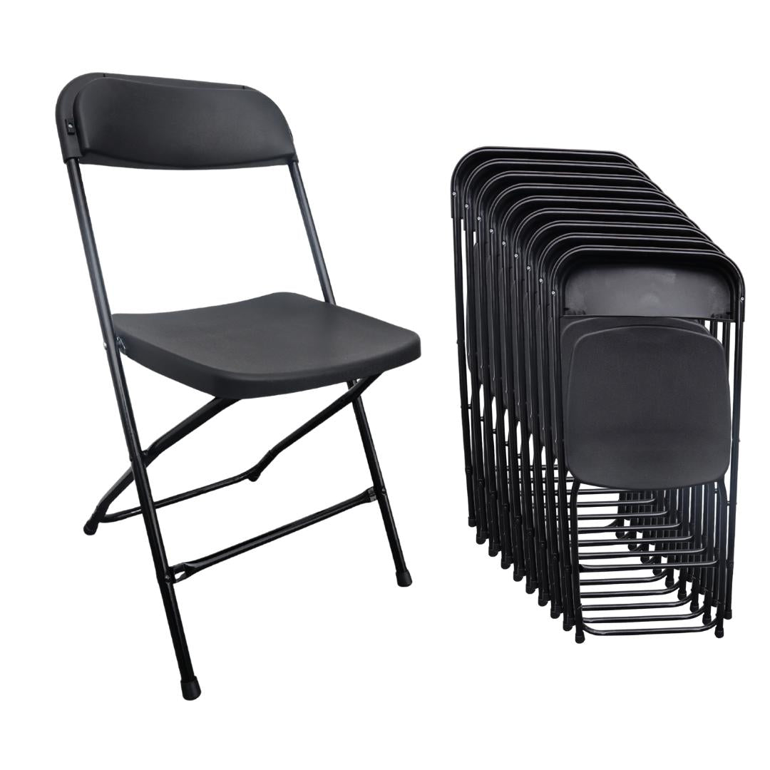 Caja de 10 Sillas Negras Plegables MODAMOB Reforzadas, 47cmx45cmx82cm, tubo 19mm, hasta 120kg