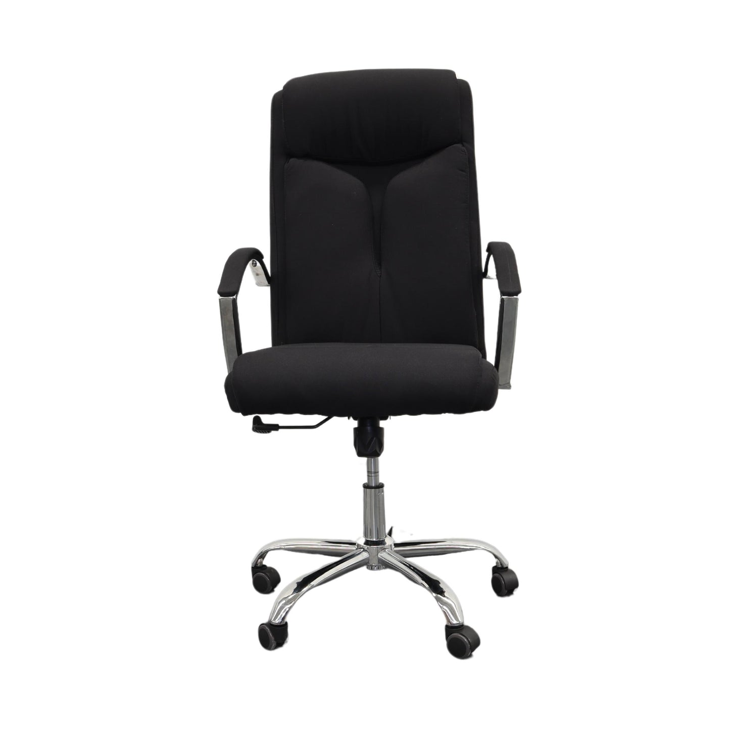 Silla Gerencial Negra modelo VEGA, Piston de Altura Ajustable, Reposa Brazos, Base Metalica, 5 Llantas