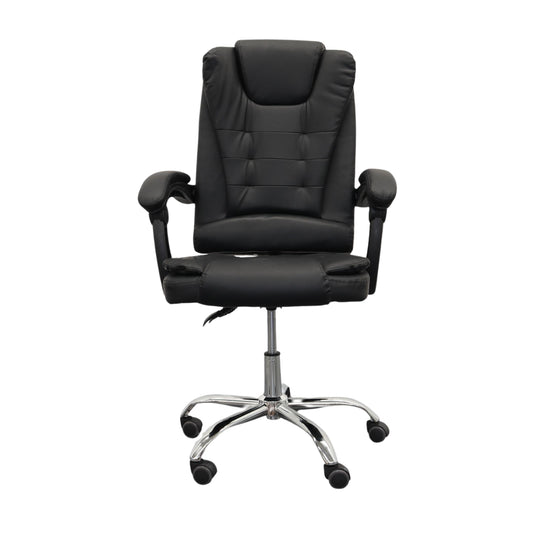 Silla Gerencial Negra modalo DRACO, Reposabrazos, Altura Ajustable, Base Metalica, Piel Sintetica, 5 Llantas
