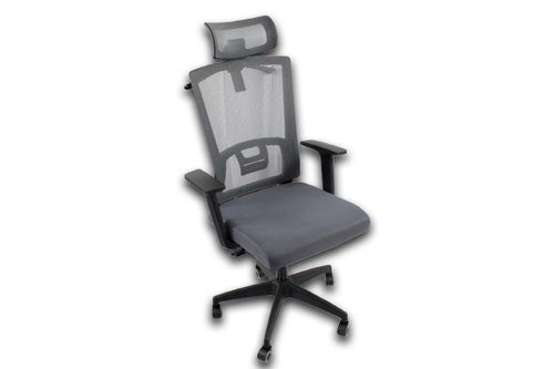 Silla gerencial MODAMOB KIOTO, gris/negro, reposabrazos, 5 llantas, piston de altura, perchero en cabecera