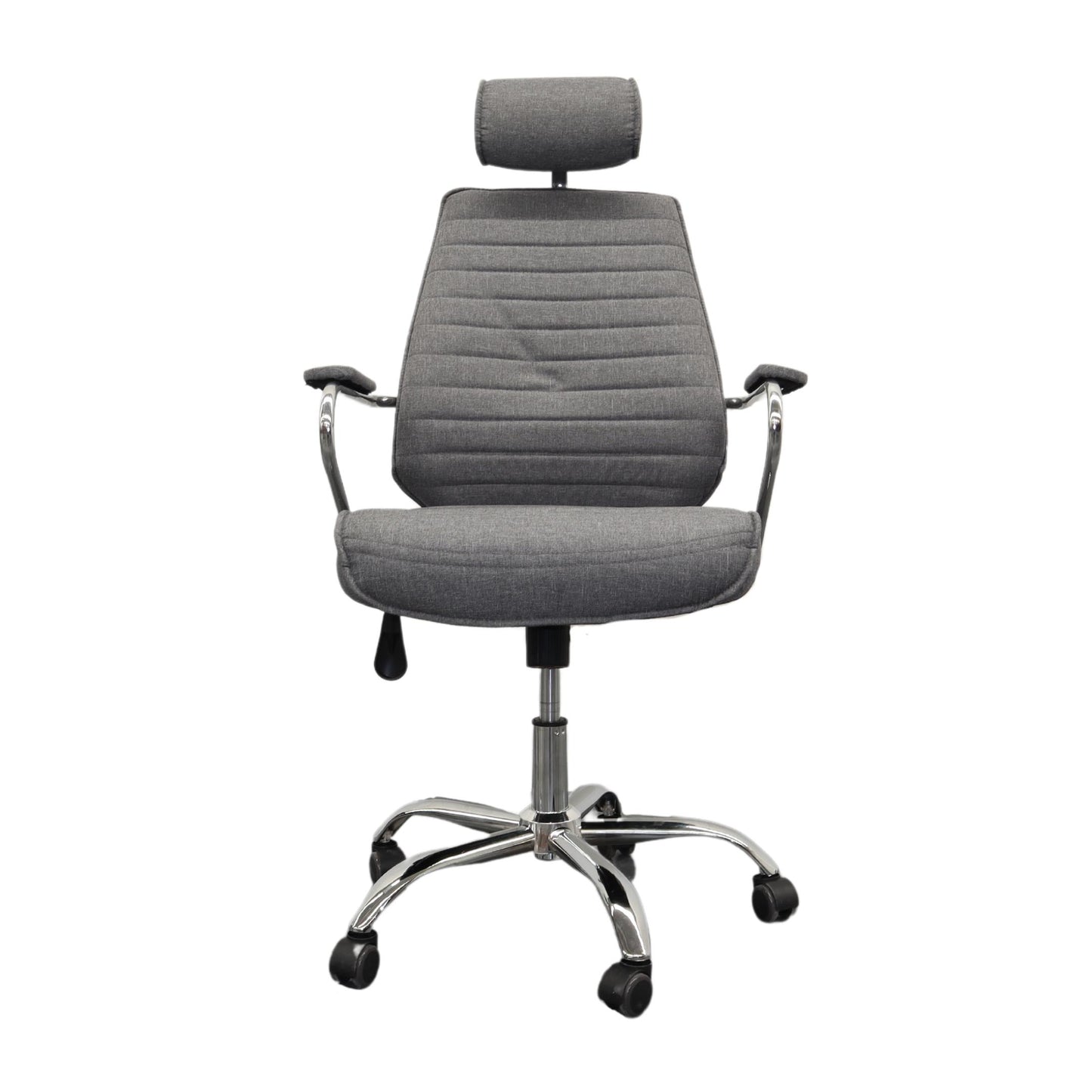 Silla Gerencial Gris modelo POLARIS, Reposabrazos, Altura Ajustable, Perchero en Cabecera, Base Metalica, 5 Llantas