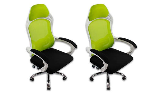 Paquete de 2 Sillas gerencial MODAMOB, modelo ORION, color blanco/negro/verde, cabecera incluida en el respaldo, reposabrazos, (2pz por caja)